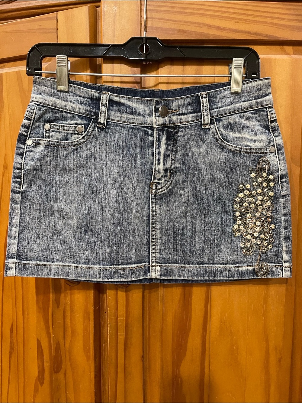 RARE VINTAGE 2001! Sequin Studded Washed Blue Denim Mini Skirt